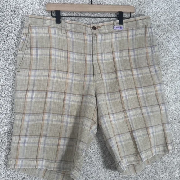 Tommy Bahama Silk Linen Shorts Mens 38 Tan Beige Plaid 10" Inseam - Picture 2 of 15